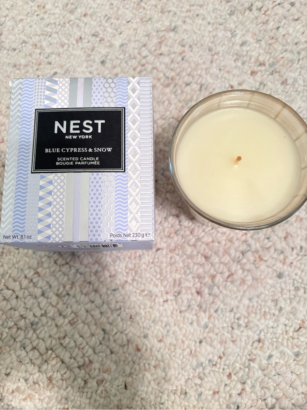 New Nest blue cypress and snow candle
